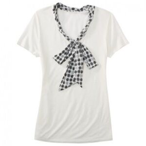 Jason Wu White/Creamy White Short Sleeve T-Shirt with silky tie XL